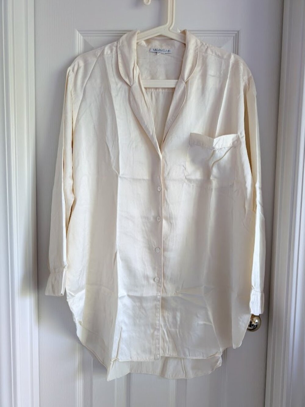 Nordstrom 100% Pure Silk Ivory White Button Down Pajama Shirt Sz:Large